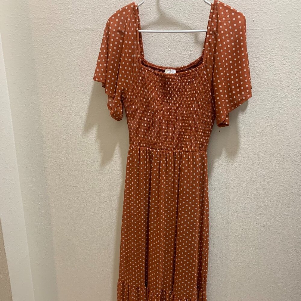 Womens: Orange & White Polka Dot Maxi Dress